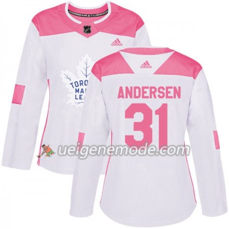 Dame Eishockey Toronto Maple Leafs Trikot Frederik Andersen 31 Adidas 2017-2018 Weiß Pink Fashion Authentic
